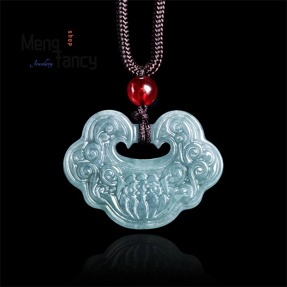 Genuine Natural A-goods Jadeite Blue Water Lotus Flower Ruyi Glutinous Jade Pendant Exquisite Elegant Fashion Jewelry Mascots