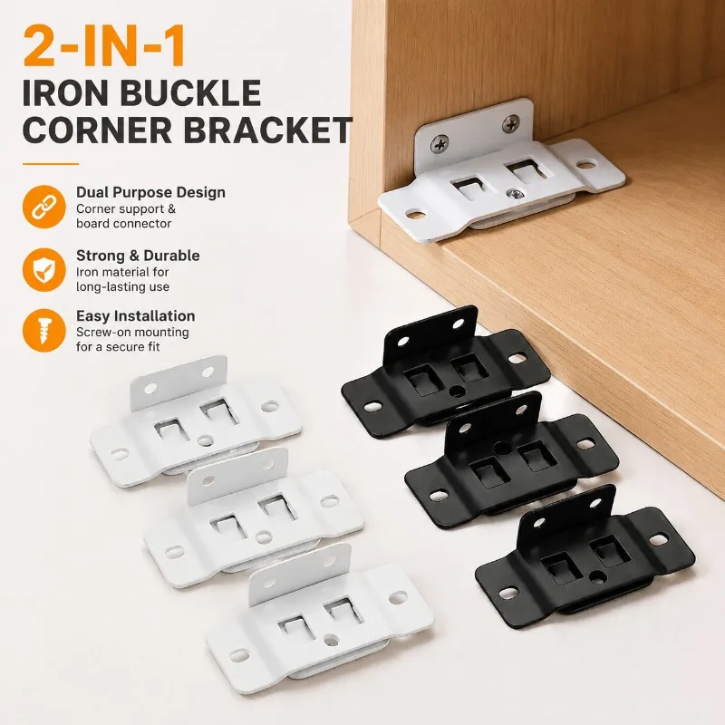 2‑in‑1 Iron‑bracket Corner‑code Cabinet Reinforcement Support Plate‑holder Wood‑board Snap‑on Fastener Sturdy Household