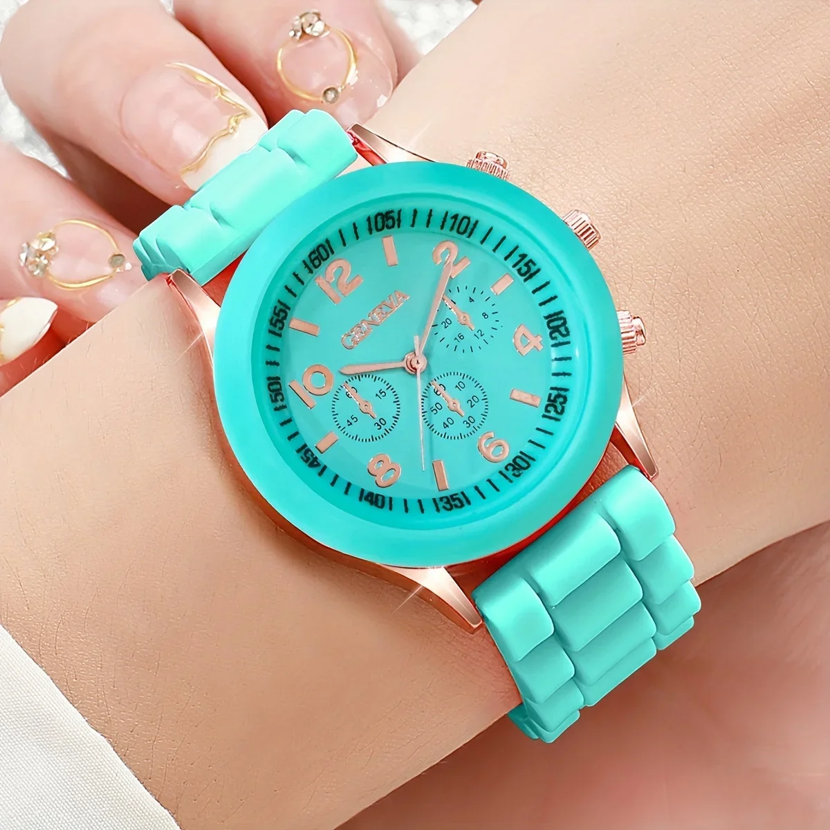 Women's Watch Set Candy Color Casual Silicone Strap and PU Strap Quartz Watch Set