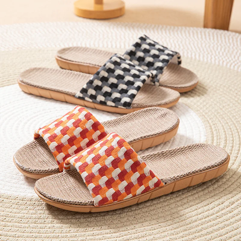 Leinenstoff-Hausschuhe für Damen, Sommer-Designerschuhe, Elegante Indoor-Pantoffeln mit Weicher Sohle, Rutschfeste Leichte Slides für Paare