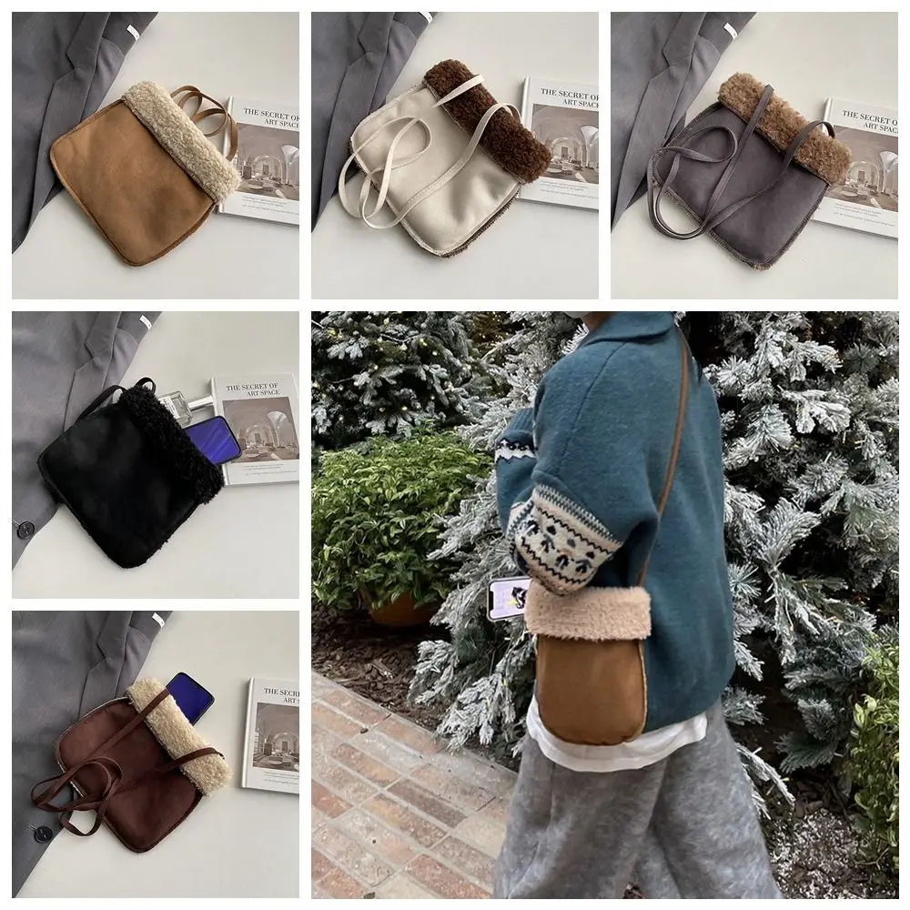 Cute Plush Bag LambWool Plush Bag Fluffy Bag Small Square Bag Suede Crossbody Bag Phone Storage Bag Purse Boys