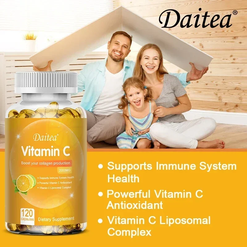 Vitamin C 2000 Mg Capsules, Nutritional Supplements - Immunity, Collagen Boosters and Antioxidants, Skin Health, Vitamin C