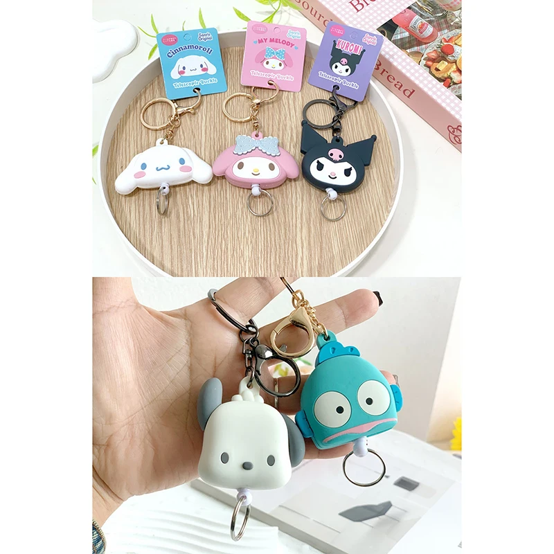 الكرتون سانريو أنيمي المفاتيح الإبداعية مرحبا كيتي كورومي قابل للسحب كيرينغ سيارة مفتاح حامل حقيبة قلادة معلقة الديكور هدية