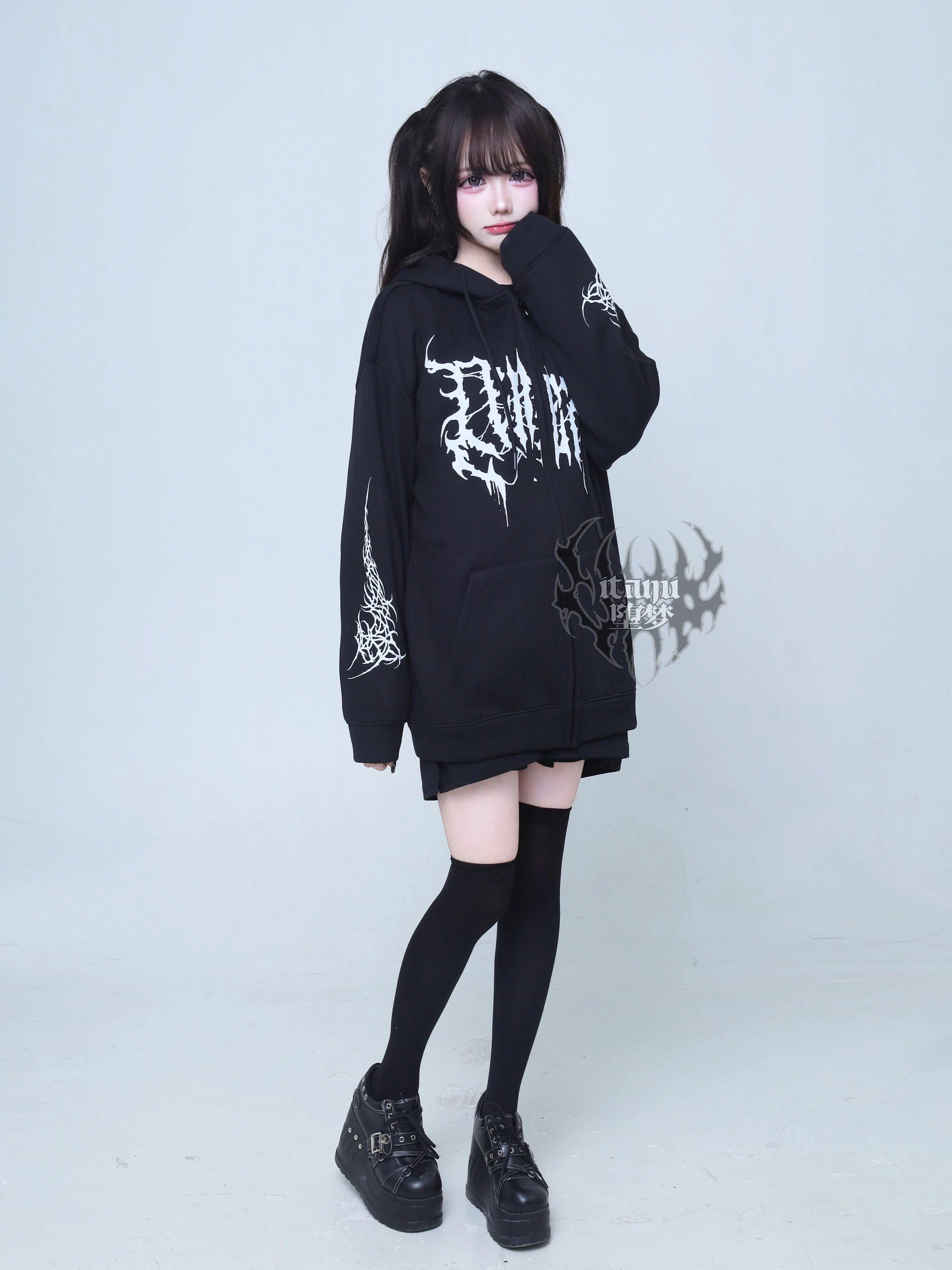 Subcultura menina escura doce legal moda moletom com capuz primavera outono 2025 estudante bonito impressão solta magro zip cardigan jaqueta