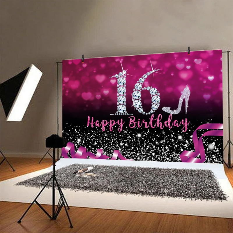 Pano de fundo vermelho para festa de feliz aniversário, meninos e meninas, dezesseis anos, fundo fotográfico para adultos