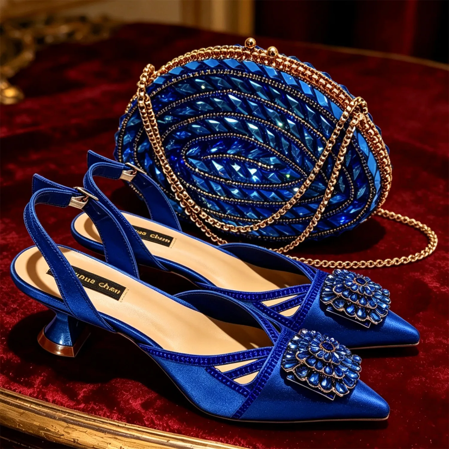 New Blue Pumps and Bag To Party 2026 INS Style Pointed DURABLE OUTSALE Rhinestone Elegant High Heels for Women