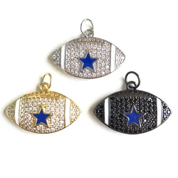 5pcs Micro Pave Blue Star American Football Charms for Women Bracelets Necklace Making Gold-Plated Pendant Jewelry Accessories