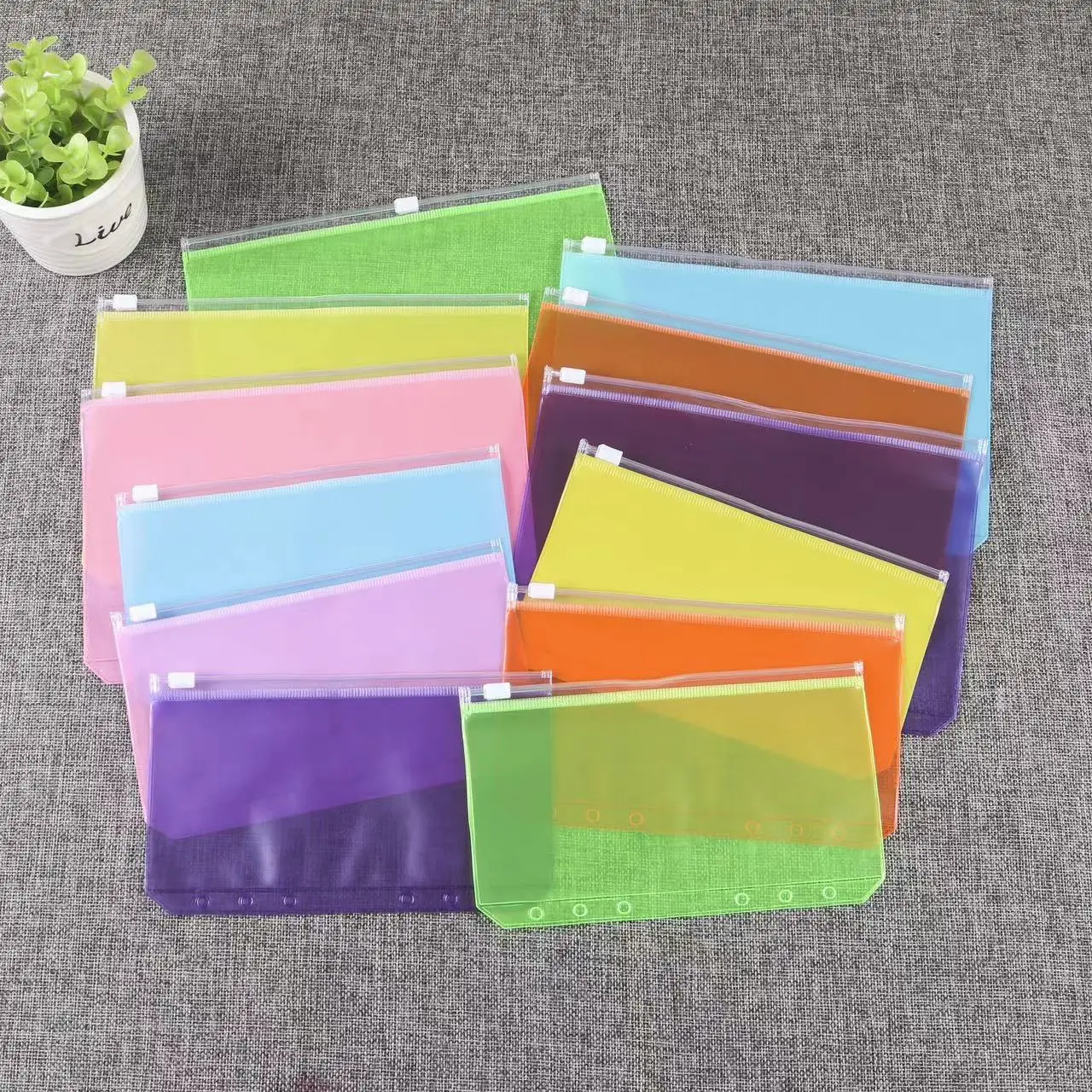 6PCS  A6 Binder Pockets Binder Zipper Folders for 6-Ring Notebook Binder Waterproof PVC Leaf Pouch Document Filing Bags