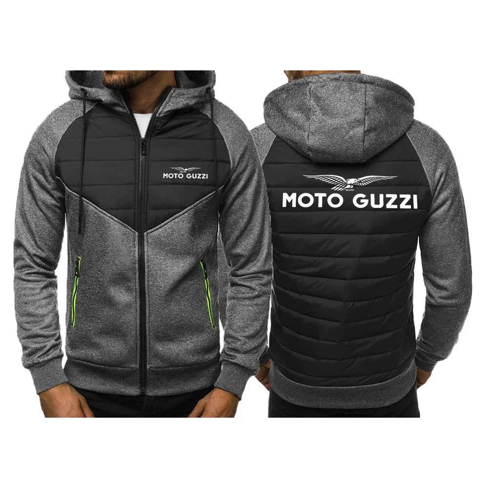 2024 Moto Guzzi New Tricolor Hooded Jacket Spring and Autumn Men Casual Slim Comfortable Leisure Patchwork Zipper Coat Tops