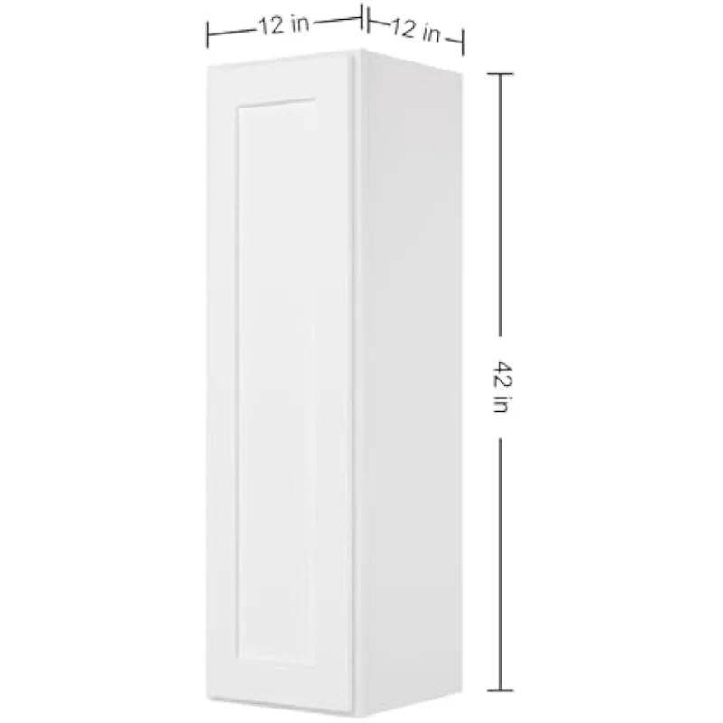 خزانة مطبخ حائطية ذات أبواب واحدة - 3 أرفف، جاهزة للتجميع، 12 عمق × 12 عرض × 42 ارتفاع، أبيض