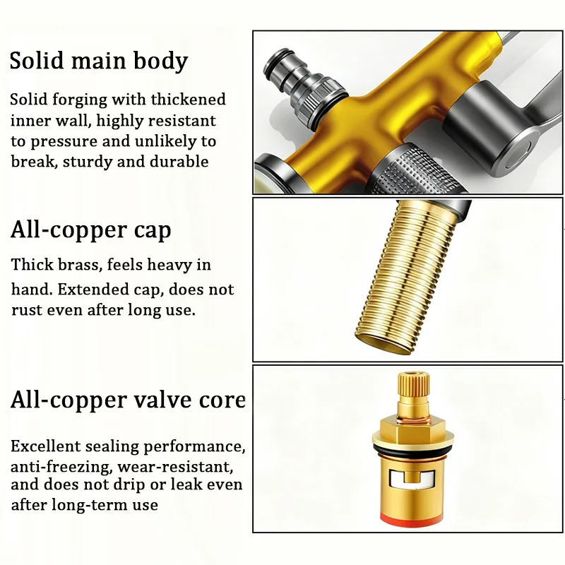 صنبور نحاسي بالكامل للاستخدام الخارجي ثنائي الغرض تبريد فردي مضاد للتجميد لغسيل السيارات/الري في الفناء/الحديقة/الشرفة/المطبخ