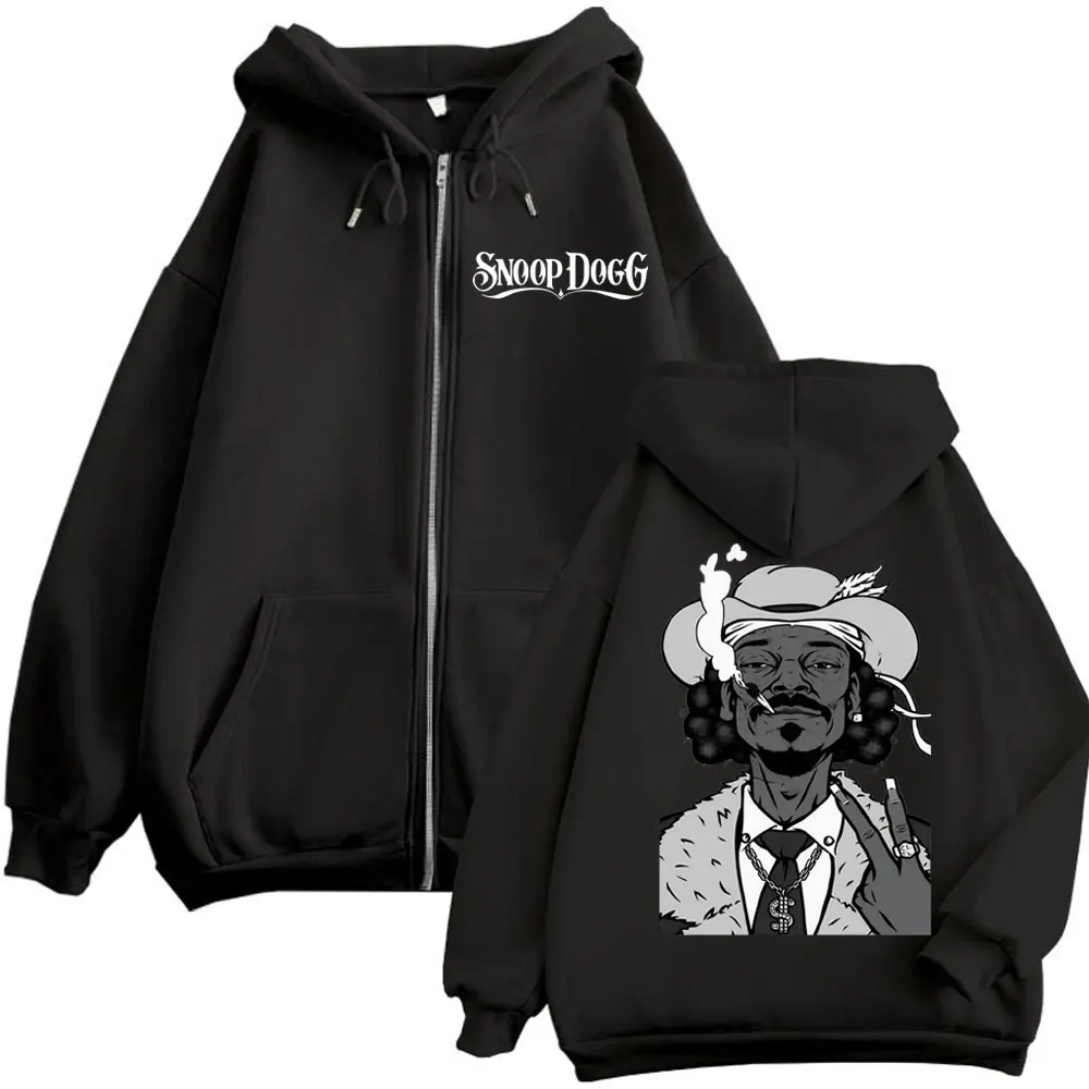

Rapper Snoop Dogg Graphic Zipper Hoodie Men's Women Hip Hop Fashion Vintage Zip Up Sweatshirts Casual Oversized Fleece Pullovers