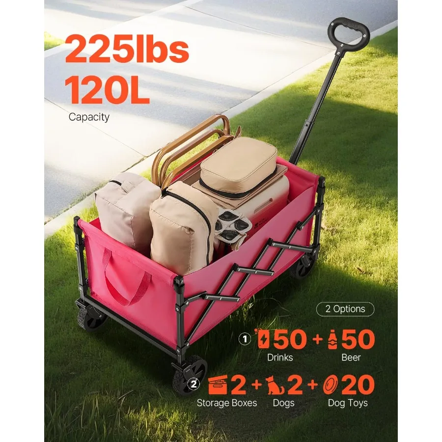 عربة عربة قابلة للطي بعجلات قابلة للطي 120L 225LBS عربة قابلة للطي شديدة التحمل عربة بقالة محمولة للبقالة Ca
