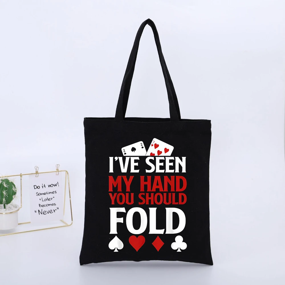 Poker Card Graphic Canvas Tote Bag, Casual Style for Daily Shopping and Weekend Outings