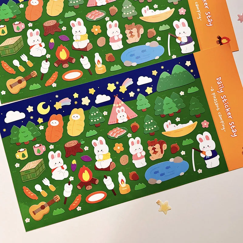 Korean Import Original BONITO Kawaii Rabbit Pleasant Camping Paper Stickers Scrapbooking Diy Journal Stationery Sticker Gift