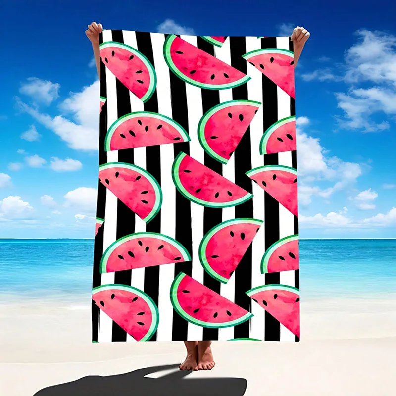 Watermelon & Stripes Beach Towel for Fun Patterned Sunscreen And Windproof Suitable For Swimming Pool Camping Travel Blanket