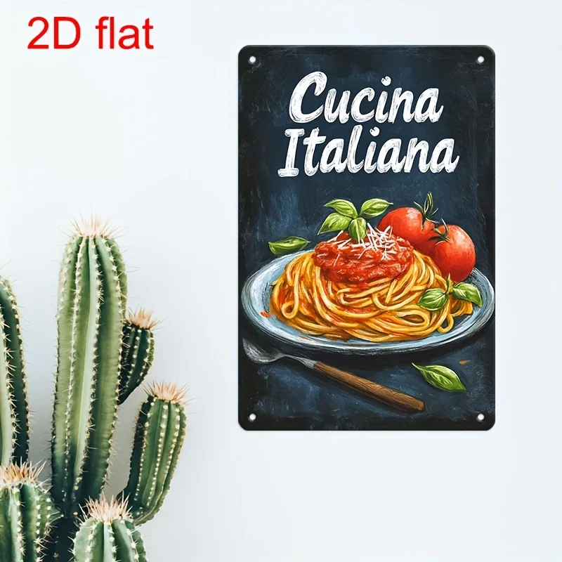 Retro Metal Italian Cuisine Wall Art Sign - Vintage Culinary Decor with Pre-Drilled Holes,  Durable Metal Sign for Indoor/Outd