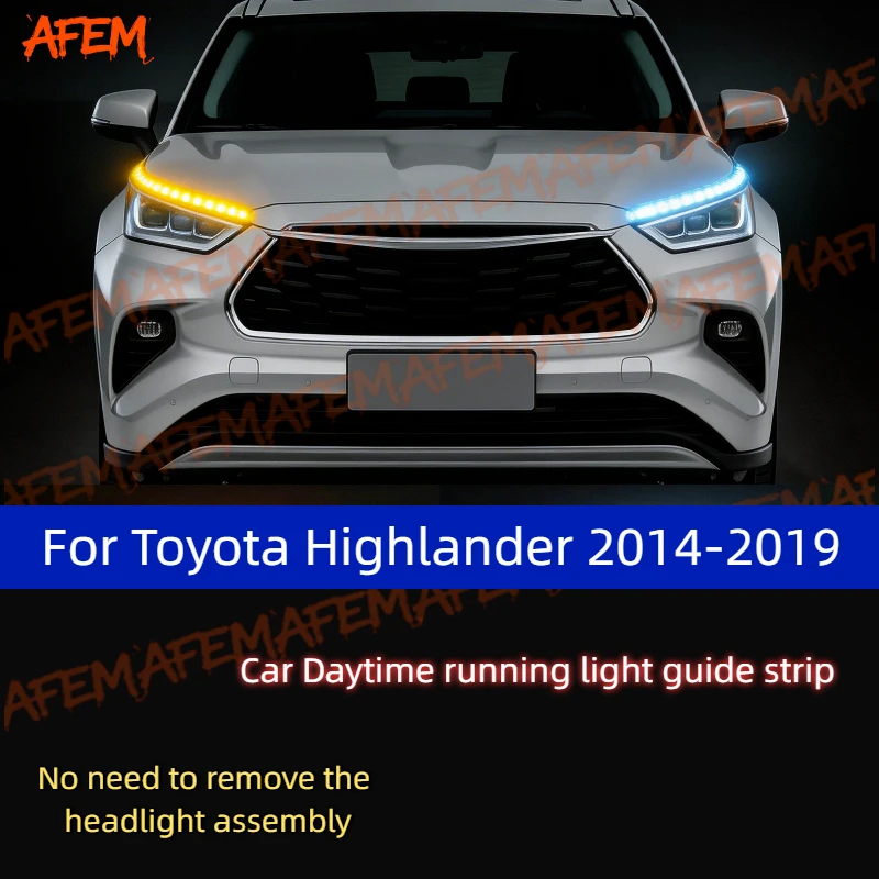 2Pcs 12V Led Guide Strip Headlight For Car Daytime Running Lights Turn Signal Bulb DRL For Toyota Highlander 2014-2019
