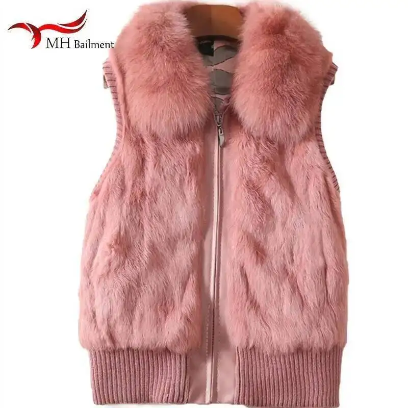 Vrai Manteau De Fourrure De Lapin Pour Femmes Hiver Naturel O-cou Mode Slim Vintage Vestes De Mode En Offre Nouveau Femelle Grande Taille S-5XL