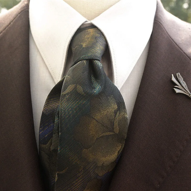 2PCS Neck Tie Set 8cm Elegant Polyester Jacquard Striped Neckties Brown Brooches Mens Adult Green Floral Ties Tuxedo Accessories