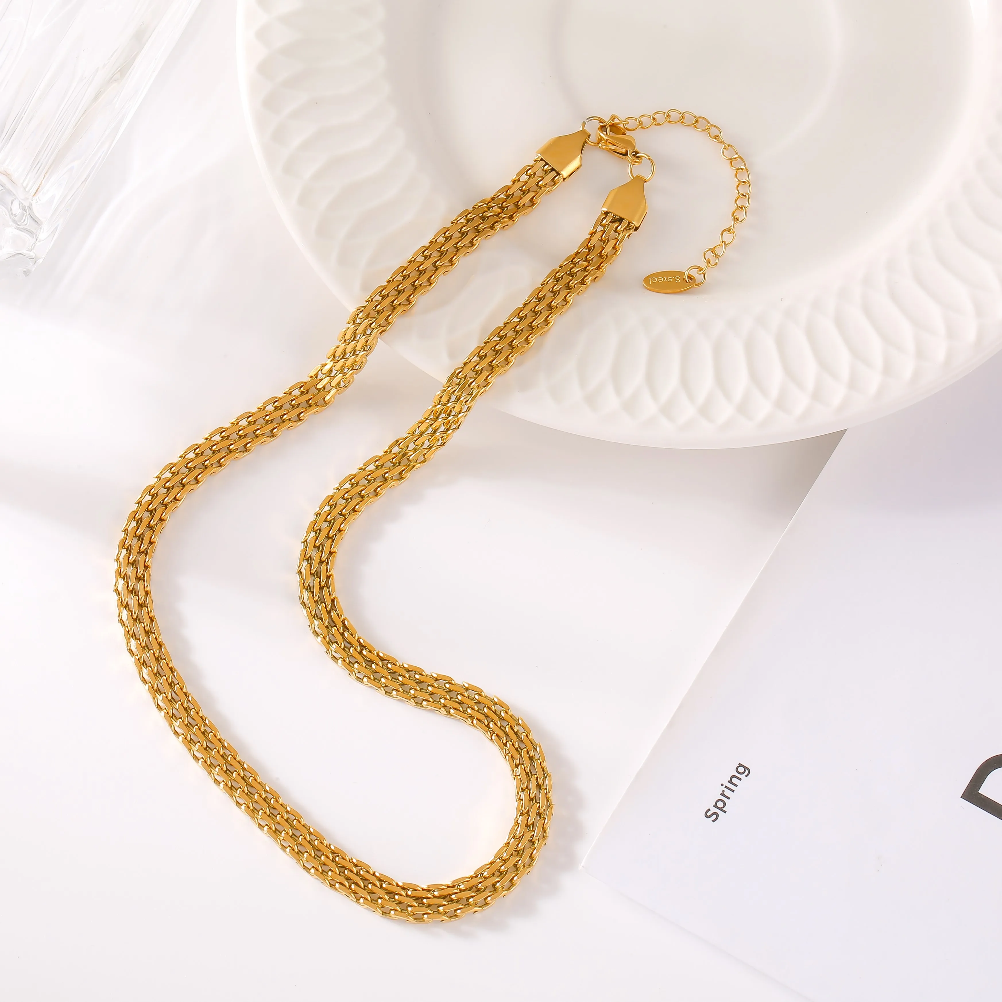 40cm Gold Color Stainless Steel Charm Necklace For Women Men Woven Mesh Chain Collar Choker Hip Hop Unisex Neck Jewelry