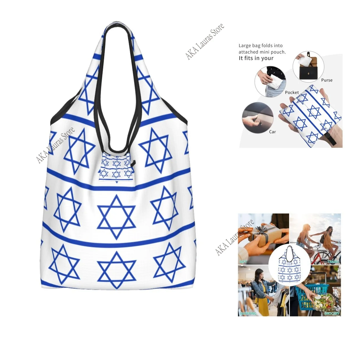 Israel Flag Grocery Shopping Bag Shopper Tote Shoulder Bag Large Handbag