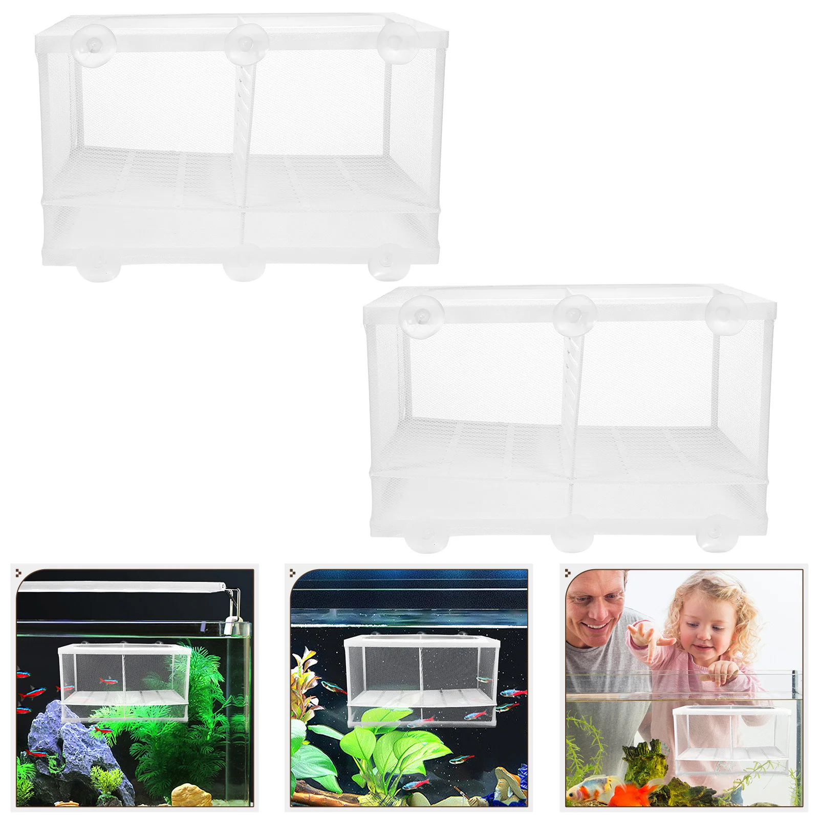 

2pcs Divider Isolation Aquarium Breeding Tank Suction Cups Large Capacity Fish Fry Protection Hatchery Fishing Net Tank Box