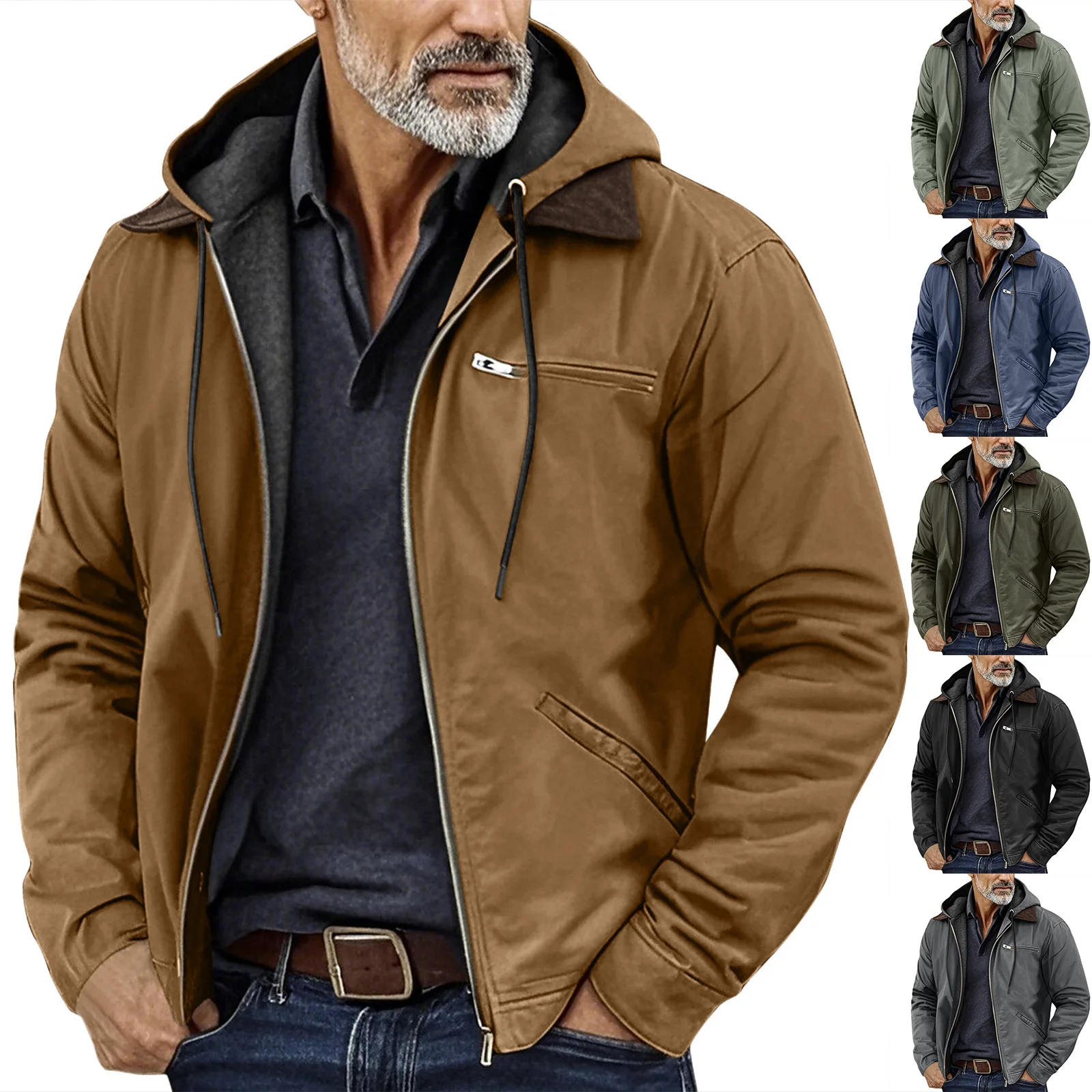 

Winter New Men Casual Jacket Solid Color Man Zipper Pocket Hooded Sweatshirt Jacketd Cardigan Male Casual Coat