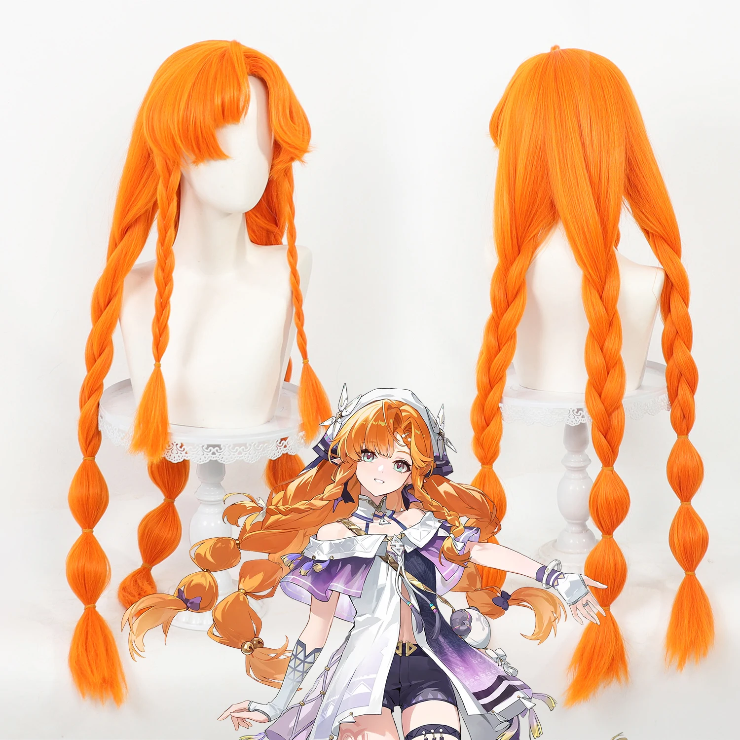 Cosplay Wig 40inch Wuthering Waves Sigrika Orange Long Braided Lantern Braid Wig Simulation Scalp Synthetic Hair For Anime Party