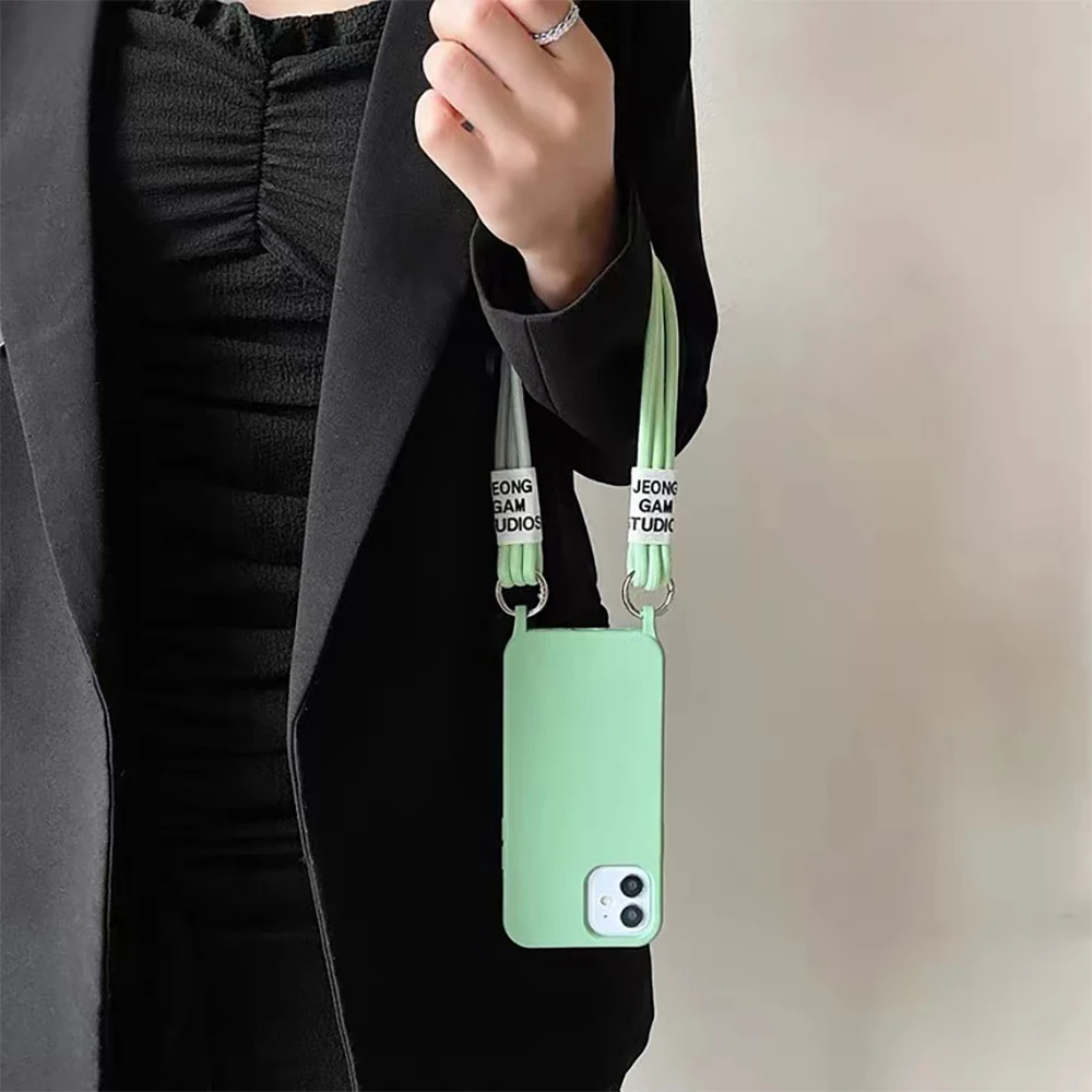 Cute Crossbody Necklace Strap Lanyard Cord Silicone Phone Case for iPhone 13 12 14 Pro Max MiNi X XR XS Max 6S 8 Plus Cover