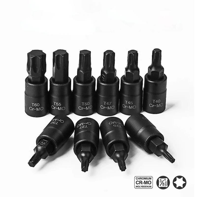 Imagem -03 - Drive Torx Chave de Fenda Bit Soquete Adaptador Chave Allen Estrela Métrica T20 T25 T27 T30 T40 T45 T47 T50 T55 T60 Ferramentas s2 10 Pcs por Conjunto