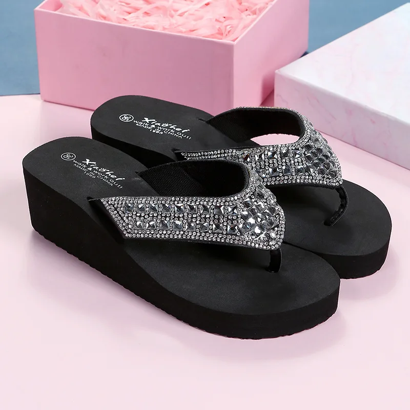 Women Slippers Wedges Casual Shinny Beach PVC Solid Summer Indoor Outdoor Bling Women Flip Flops Adult Sandals Soft Shoes