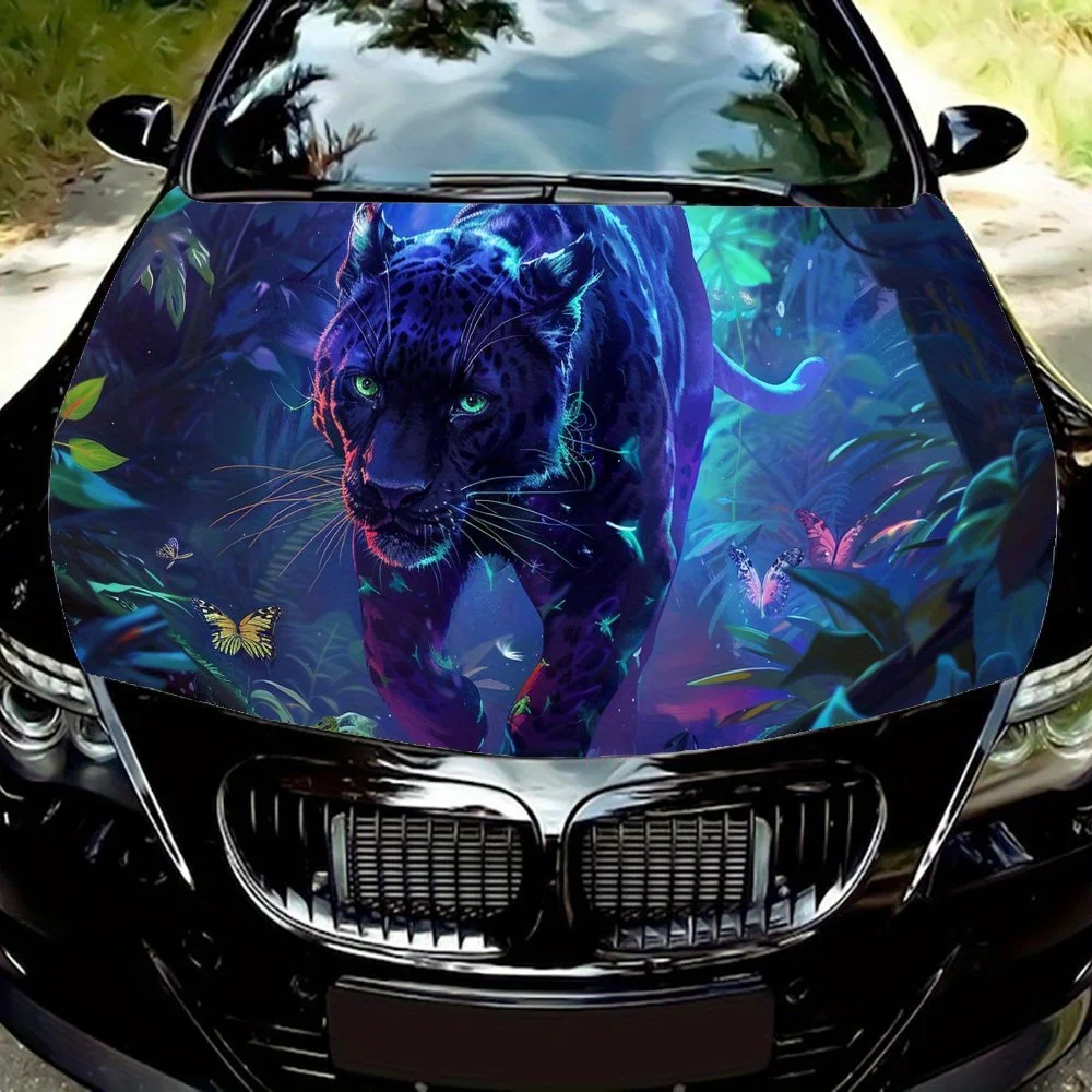 

Wild Leopards and Forests Car Engine Hood Vinyl Wraps Sticker, Auto Exterior Decal, Waterproof Self-adhesive Car Decal, Personal