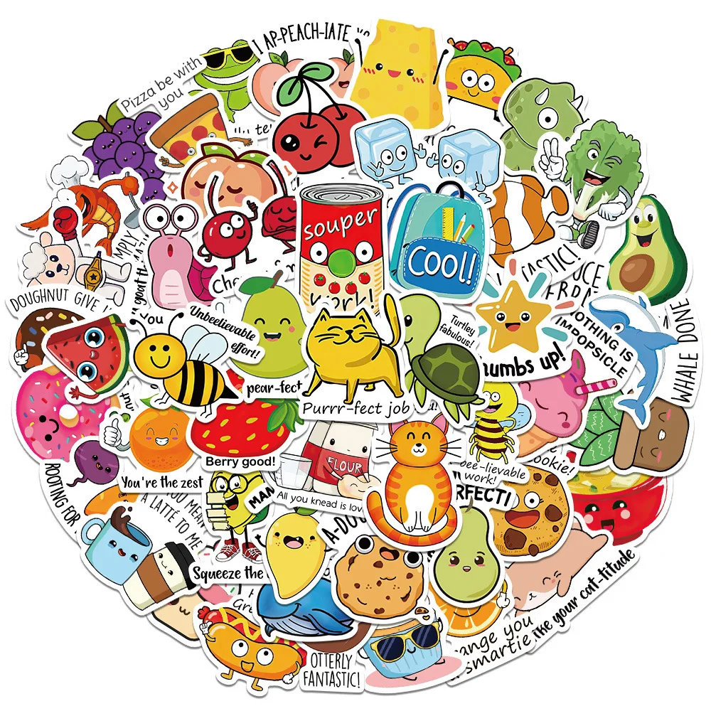 10/30/50PCS Educational Stickers for Kids Cartoon Animal Food Graffiti Sticker DIY Luggage Laptop Phone Bike Skateboard Kids Toy