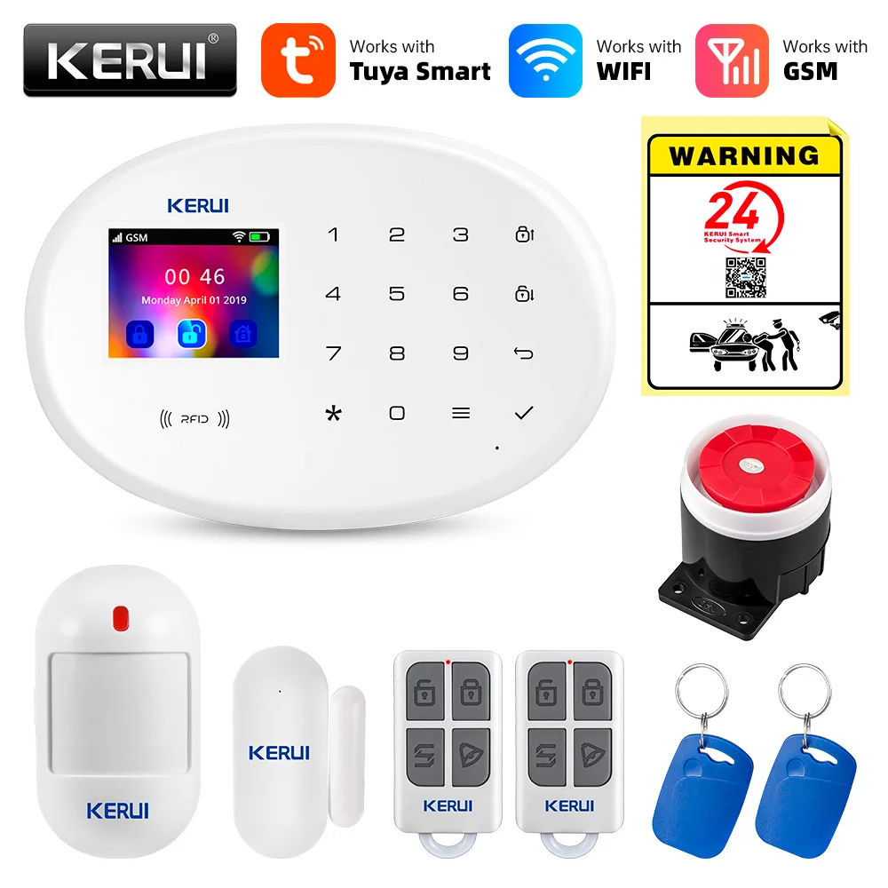 KERUI W202 Home Security Alarm System GSM Connection Mobile Wireless Burglar Alarm Kit with Motion Sensor Siren