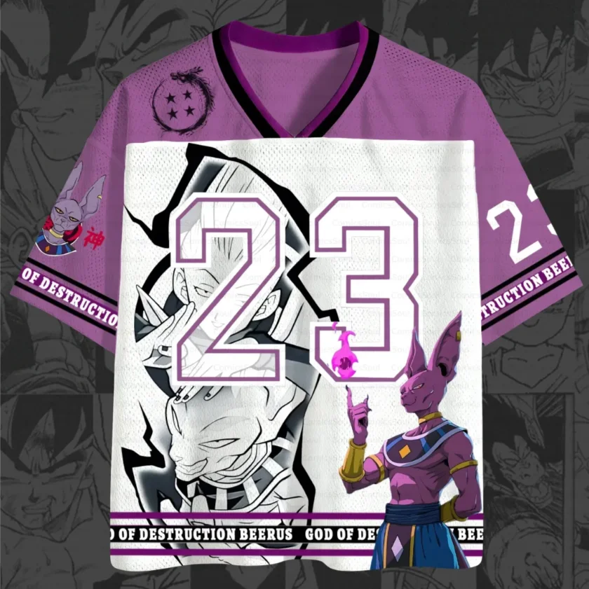 Dragon Ball Destruction God Bilus Printed Mesh Jersey Quick Drying Anime Belus Comic Sketch No. 23 Pattern Sports Shirt