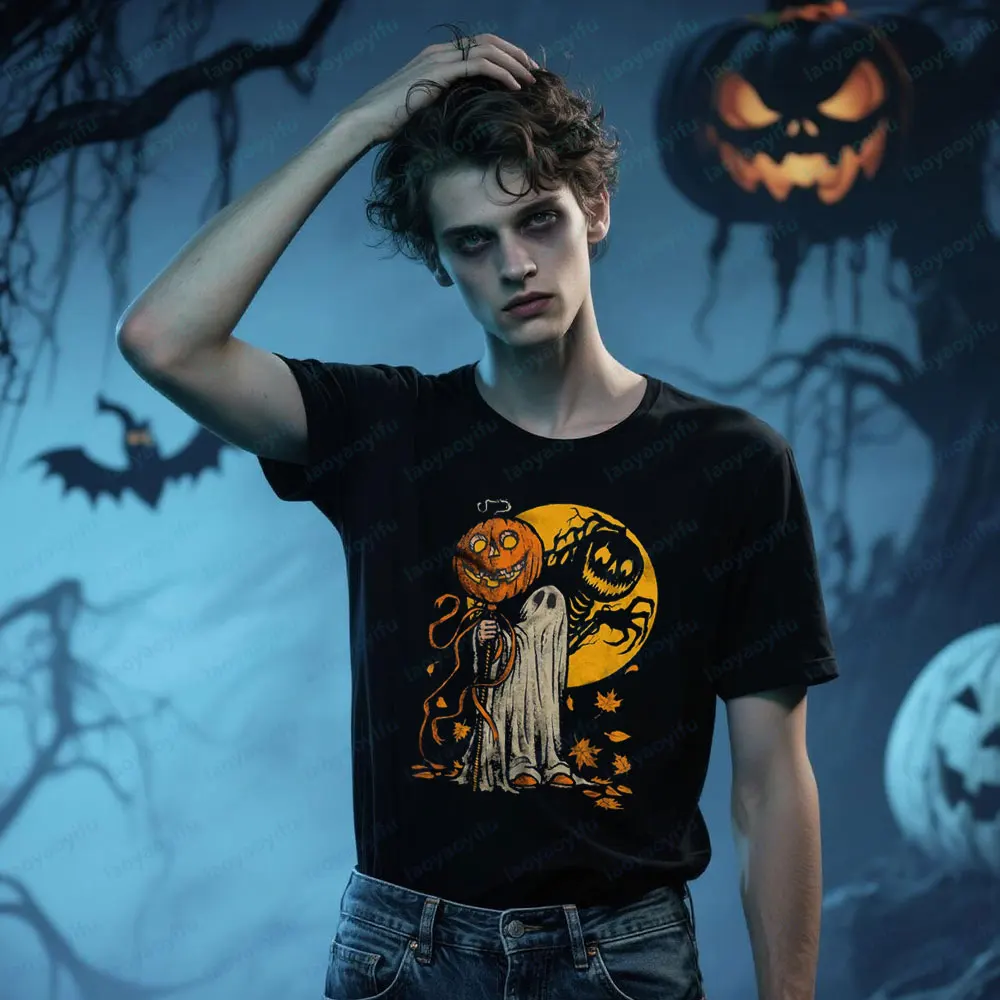 

Хэллоуин Тыква Призрак Осенняя графическая художественная футболка Уникальный креативный дизайн Рубашка унисекс Ретро Художественная эстетика Мужская женская футболка