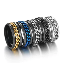 Maxmoon Cool Stainless Steel Rotatable Men Ring High Quality Spinner Chain Punk Women Jewelry for Party Gift