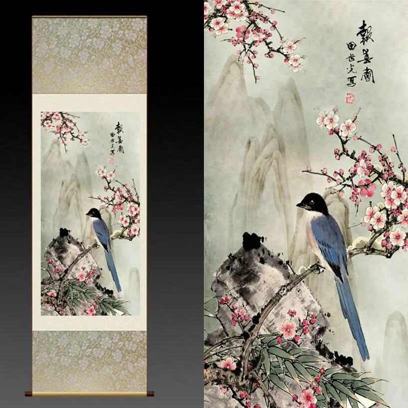 

Chinese Silk Scroll Painting Home Office Decoration