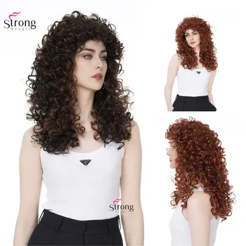 Kadın Sentetik peruklar Uzun Kıvırcık peruk Sarı/kahverengi Saç Doğal Kabarık Saç Modeli StrongBeauty