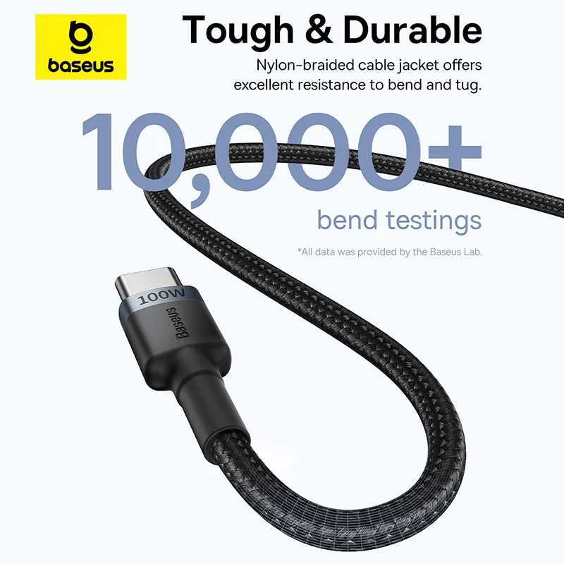 Baseus USB C에서 USB C타입 케이블, 아이폰 16, 15 플러스, 프로맥스용, USB C 고속 충전기 코드 USB-C, 맥북용, 100W, 2 개