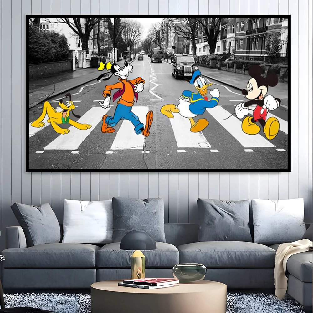 MINISO Disney Anime Cartoon Wall Art Canvas Posters Mickey Mouse Donald Duck Home Decor Children Room Canvas Painting Mural Gift