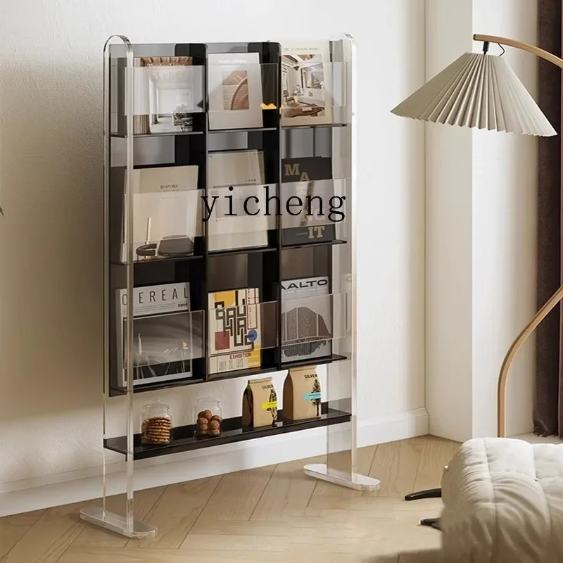 YFY acrylic floor-to-ceiling transparent bookshelf, living room storage, magazine rack, CD vinyl record rack