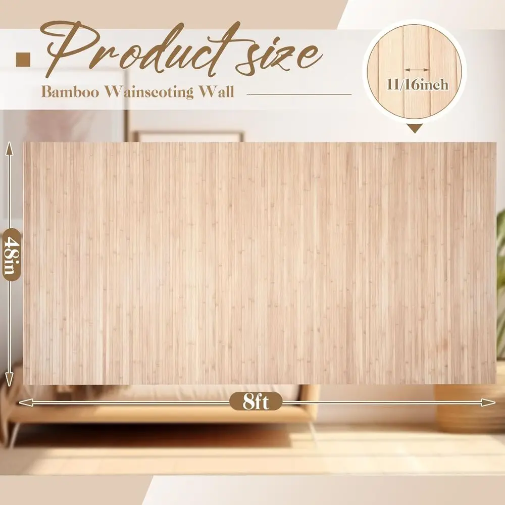 Natural Bamboo Wall Panel Interior Wall 48x96 Bamboo Covering Renewable Pole Wainscoting Room Divider Wrap Decor Bedroom Living