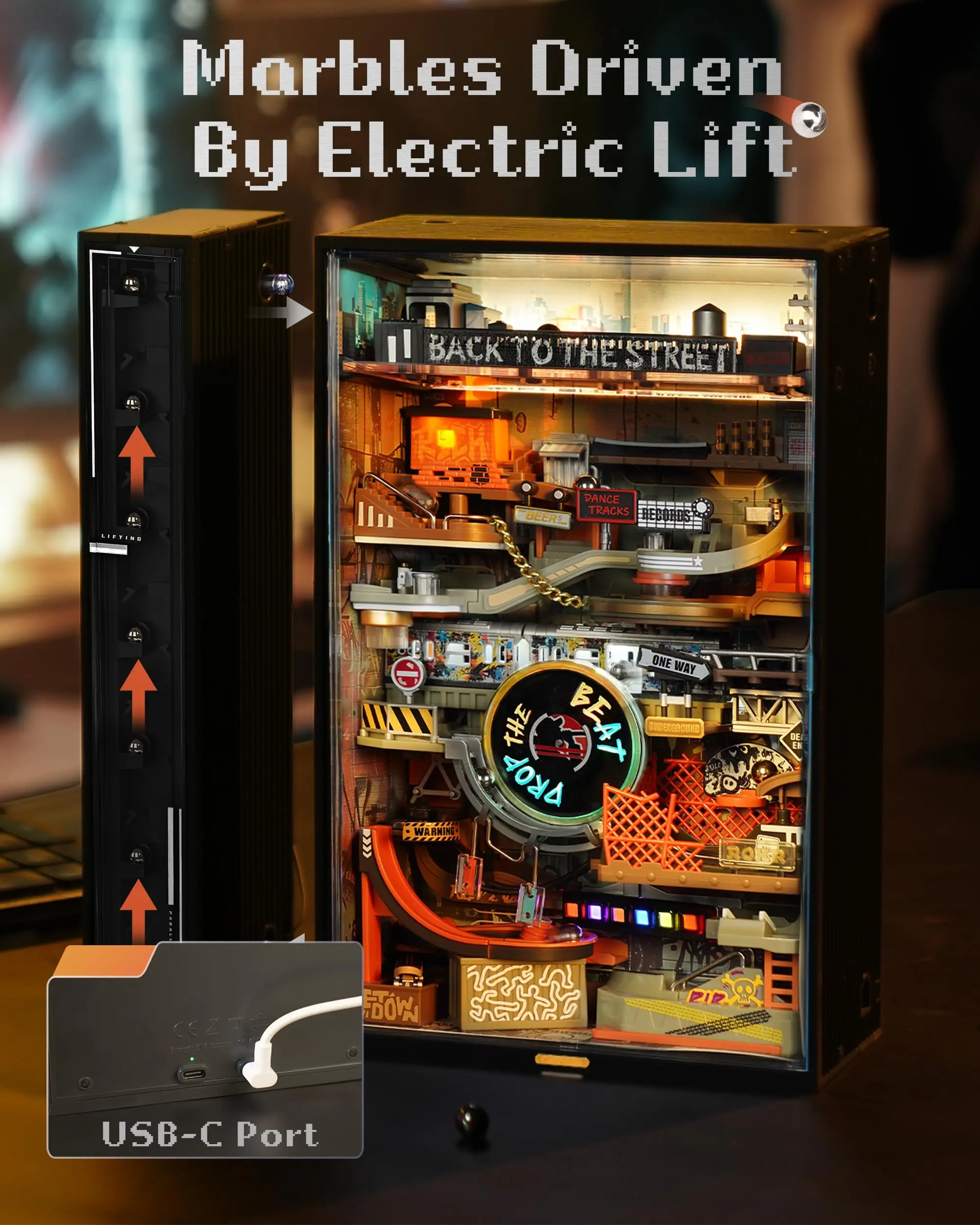 ROKR 3D Puzzle Electric Marble Run Model Kits Parallel World Hip-hop Street Unique STEM Toy Desk Decoration Gift for Teens Adult