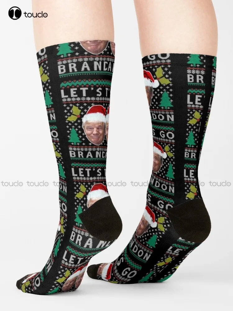 Santa Trump Let Go Brandon Ugly Sweater Pajama Christmas Socks Workout Socks Men Cute Pattern Funny Autumn Best Cartoon Girls