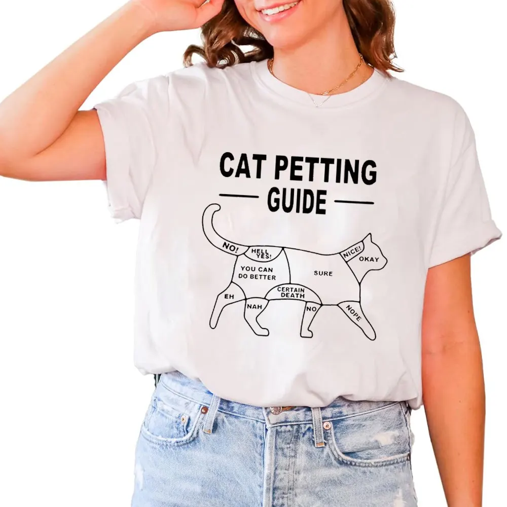 Cat Petting Guide Men's T-shirt 100% Cotton Casual Funny Print Loose O-neck Cool Cat T Shirt for Men Short Sleeve Tops Male Tees