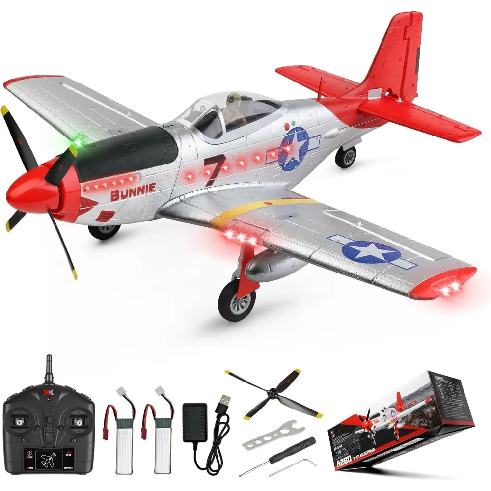 P51 Mustang 4-kanaals 6G 3D borstelloos RC-vliegtuig met 2.4G afstandsbediening en LED-verlichting