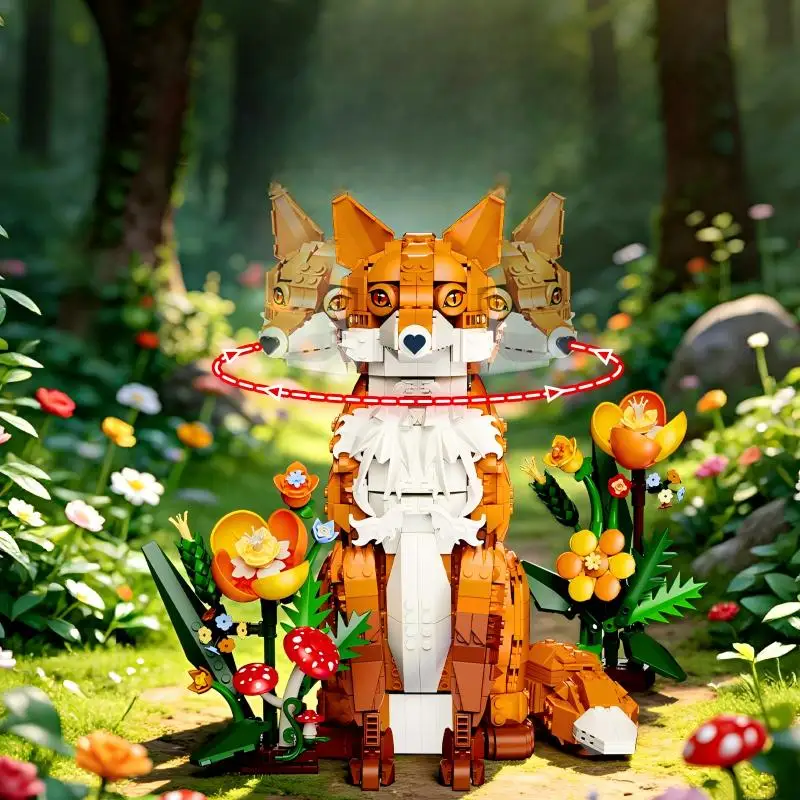 Red Fox Building Bricks, Forest Floral Scenery, DIY Kit, Desktop Decor, Nice Birthday Gift For Relatives & Friends.