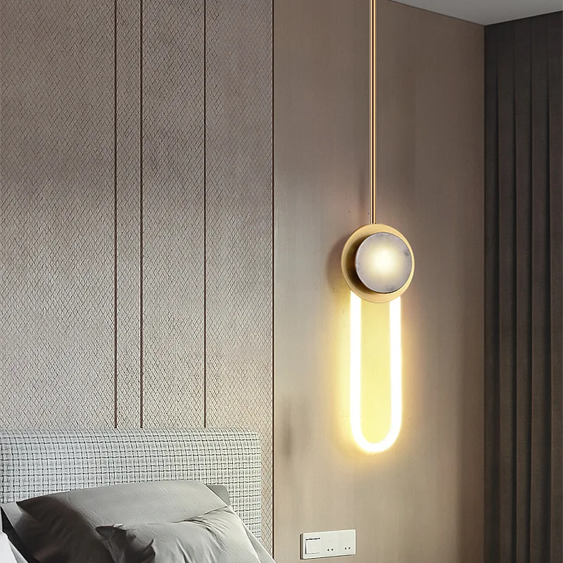 

Hotel corridor aisle long pole wall lamp villa living room background wall lamp designer model room bedside marble wall lamp